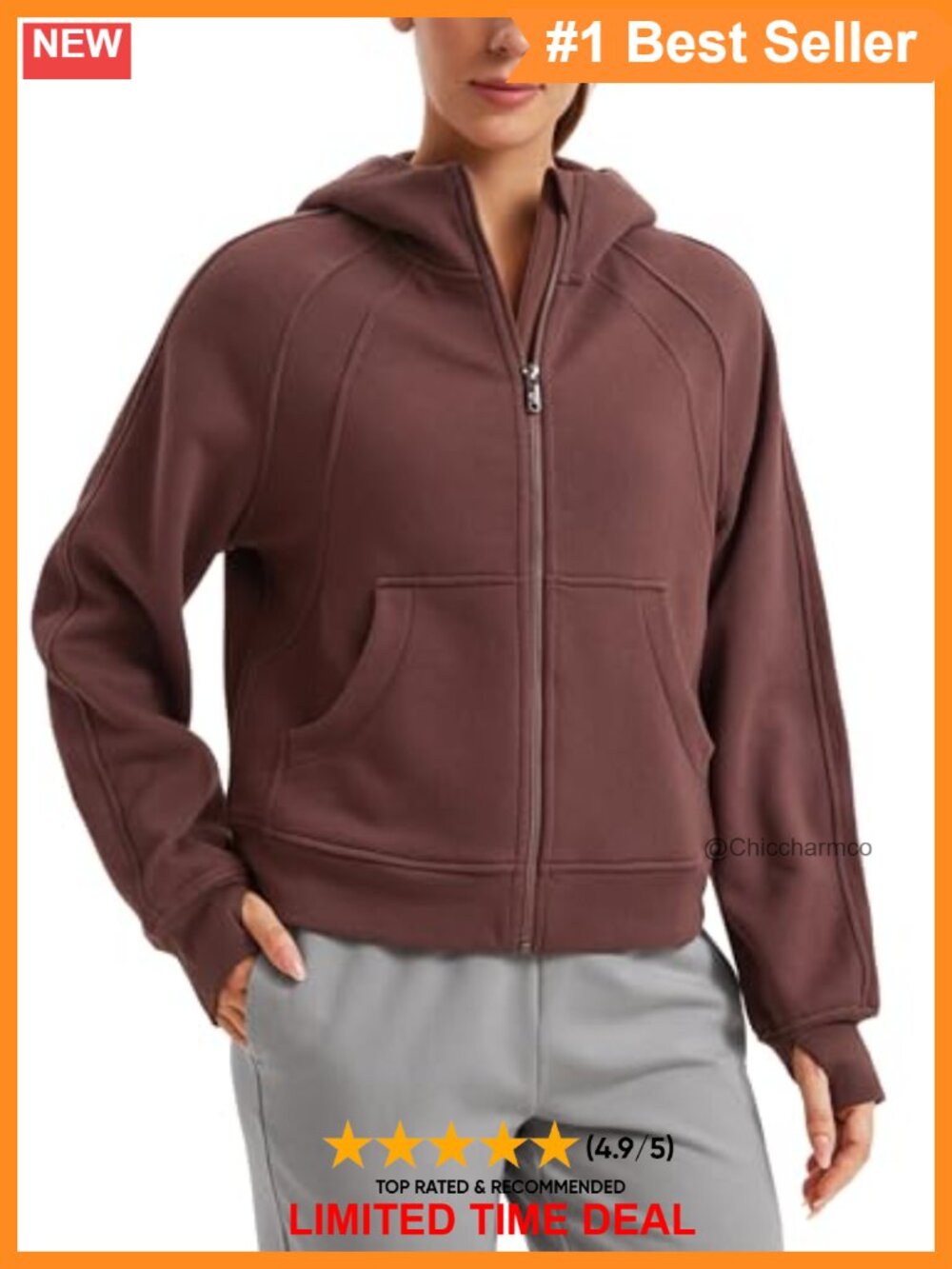 Fleece Lined Full Zip Hoodie Jacket Oversized Waist Length